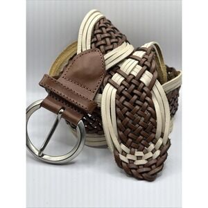 VINTAGE WOMEN'S GAP BROWN NUDE GENUINE BRAIDED LEATHER BELT Sz S BOHO Y2K